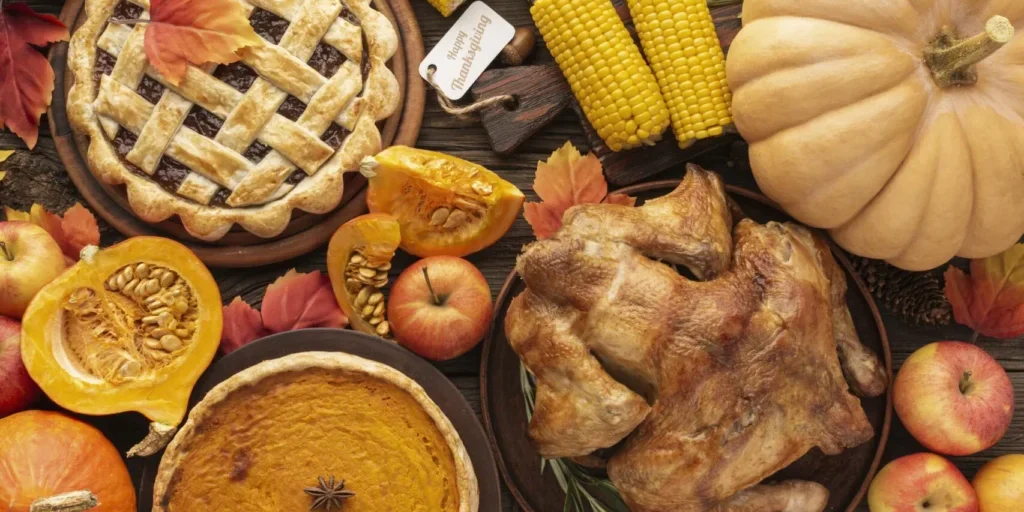 Flat Lay Assortment With Delicious Thanksgiving Food